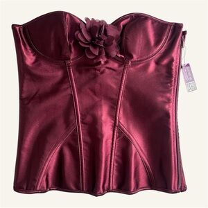 NWT Adore Me Satin Corset Top – Burgundy Bustier Size M